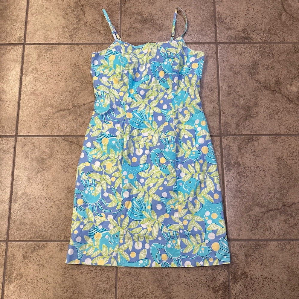 Lilly Pulitzer sweet blue crabby blue and green fish sea life pattern